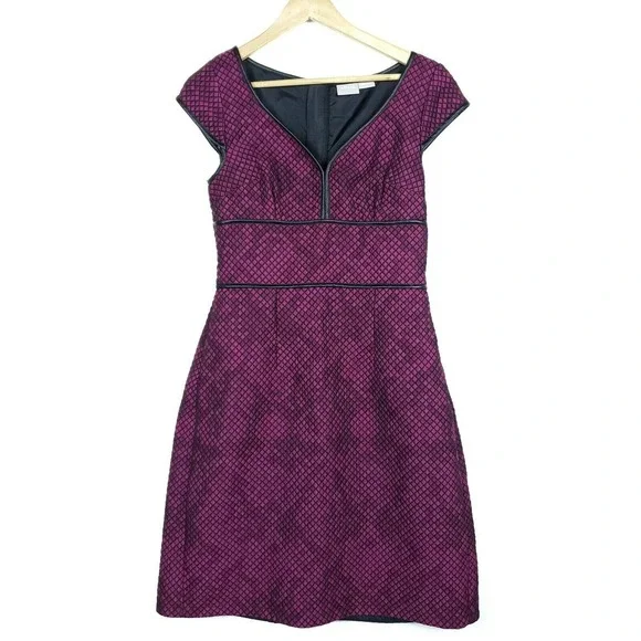 eshakti purple dress eShakti Womens Dress Small Custom Purple Black Textured Cap Sleeve Above  Knee